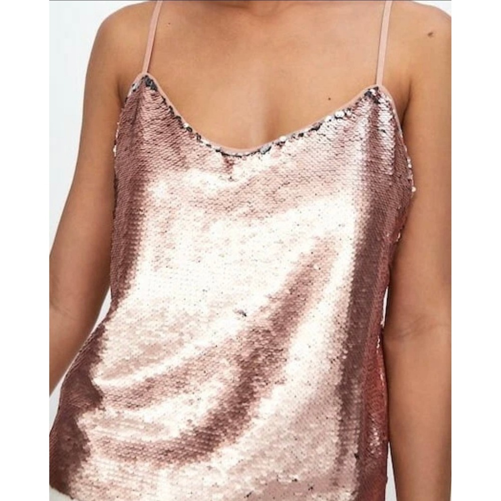 Zara Sequin Camisole Tank Top Women Size M Rose Gold